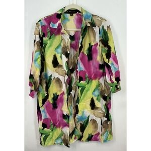 Dana Buchman Art to Wear Tunic Shirt L Watercolor Floral Cotton